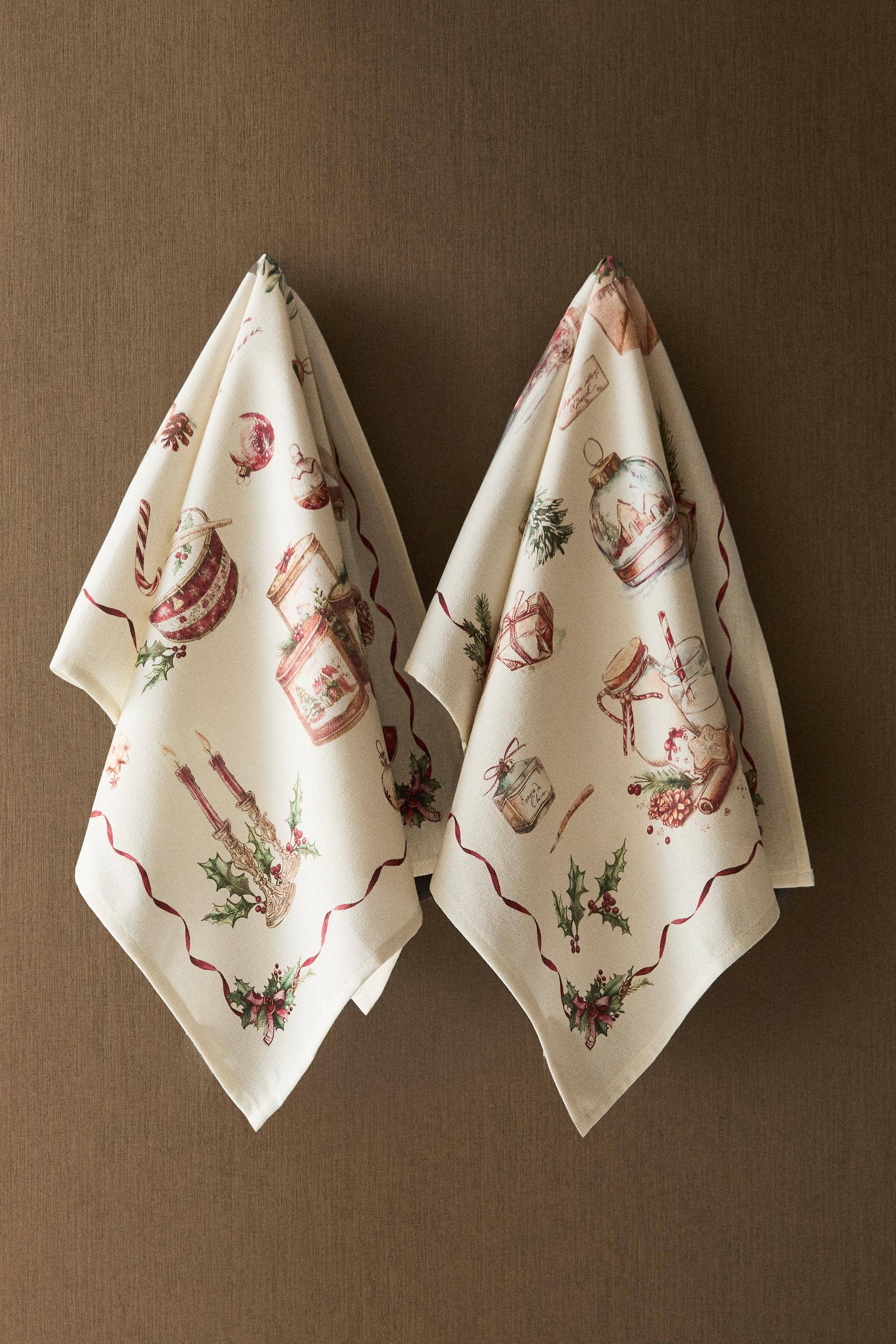 SET OF CHRISTMAS PRINT COTTON KITCHEN TOWELS (SET OF 2)